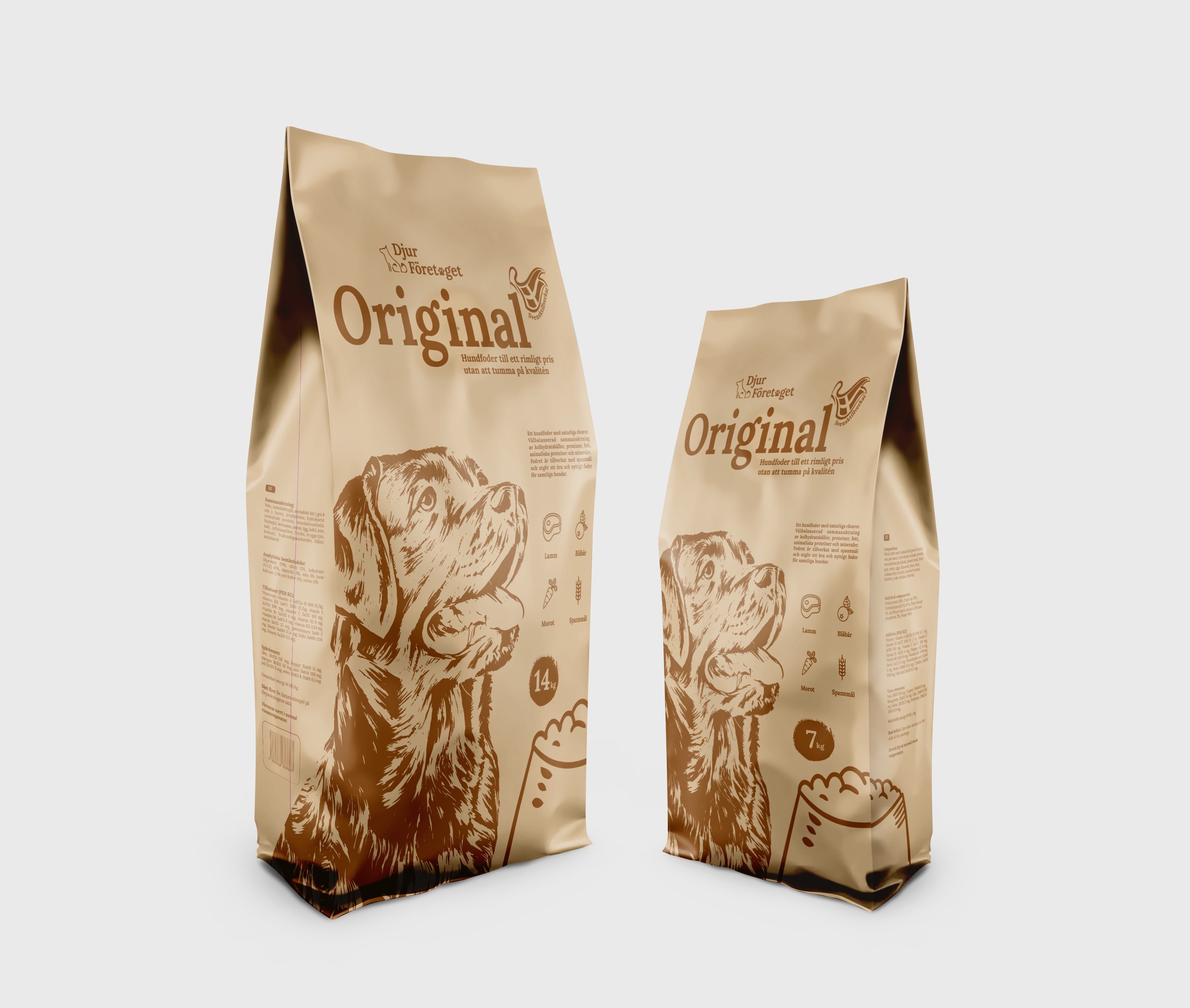 Djur Företagets hundfodersäckar Original i 14 kg och 7 kg
