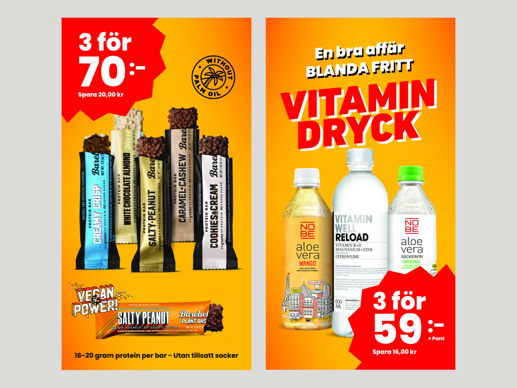 Banners från Fyrislunds för proteinbars och vitamindrycker
